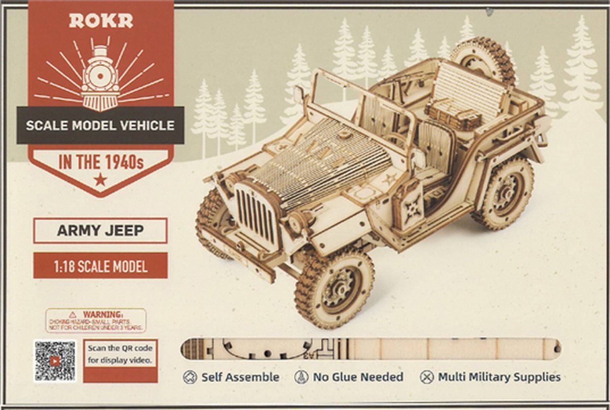 Robotime Modelbouwpakket Army Jeep 18,9 Cm Hout 369-delig — afbeelding 6