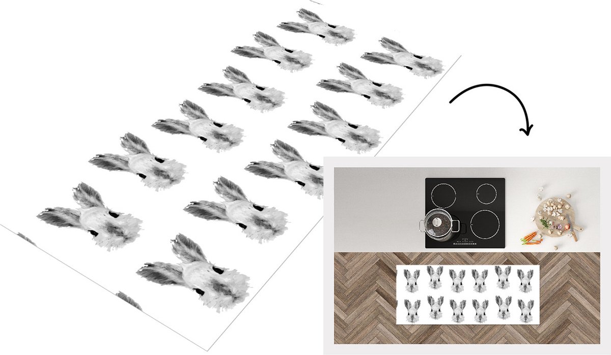 KitchenYeah Keukenloper - Loper keuken - Vintage - Konijnen - Patronen - 120x50 cm - Keukenloper vinyl Multicolor