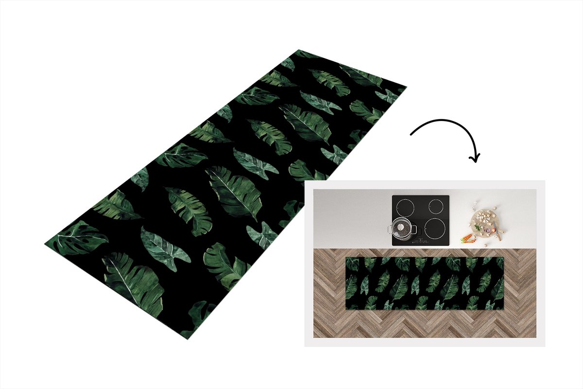 KitchenYeah Keukenloper - Loper keuken - Patronen - Planten - Bladeren - 150x50 cm - Keukenloper vinyl Multicolor