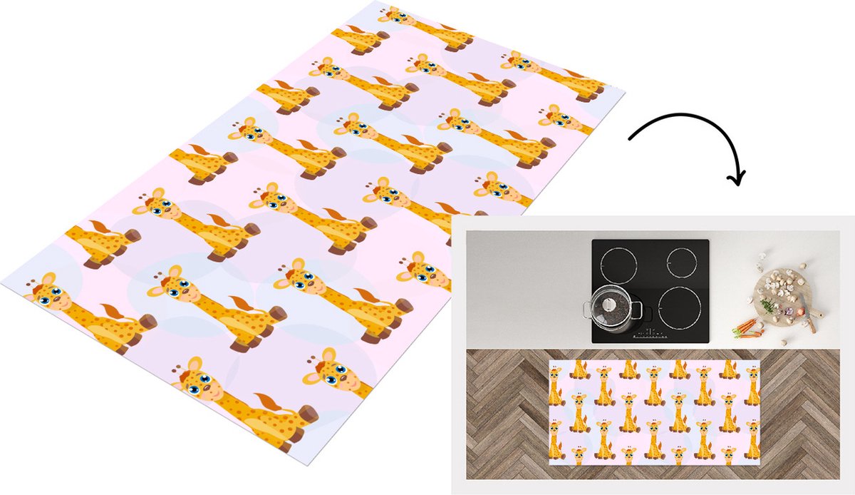 KitchenYeah Keukenloper - Loper keuken - Giraffe - Patroon - Kinderen - 120x60 cm - Keukenloper vinyl Multicolor