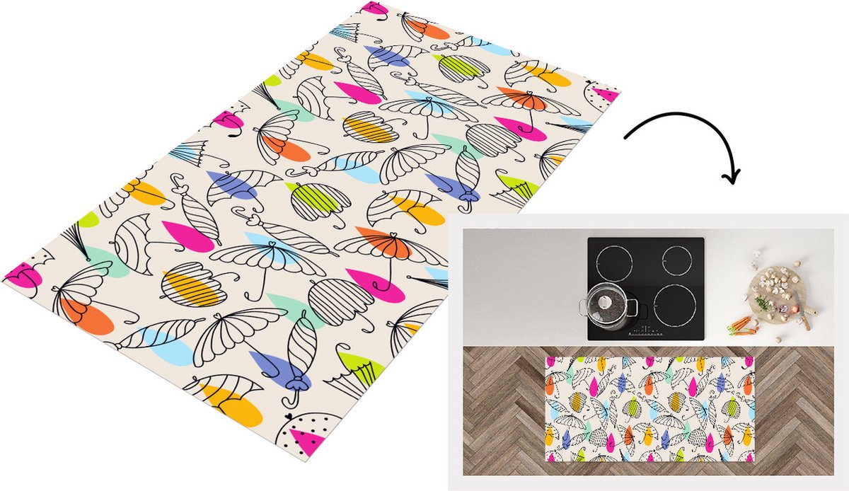 KitchenYeah Keukenloper - Loper keuken - Pastel - Paraplu - Patronen - 120x60 cm - Keukenloper vinyl Multicolor
