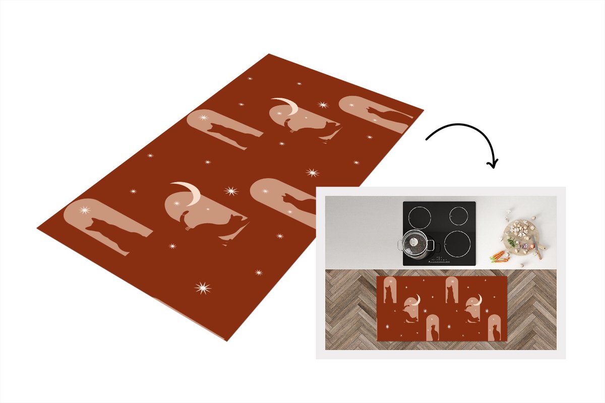 KitchenYeah Keukenloper - Loper keuken - Sterren - Kat - Design - 120x60 cm - Keukenloper vinyl Multicolor