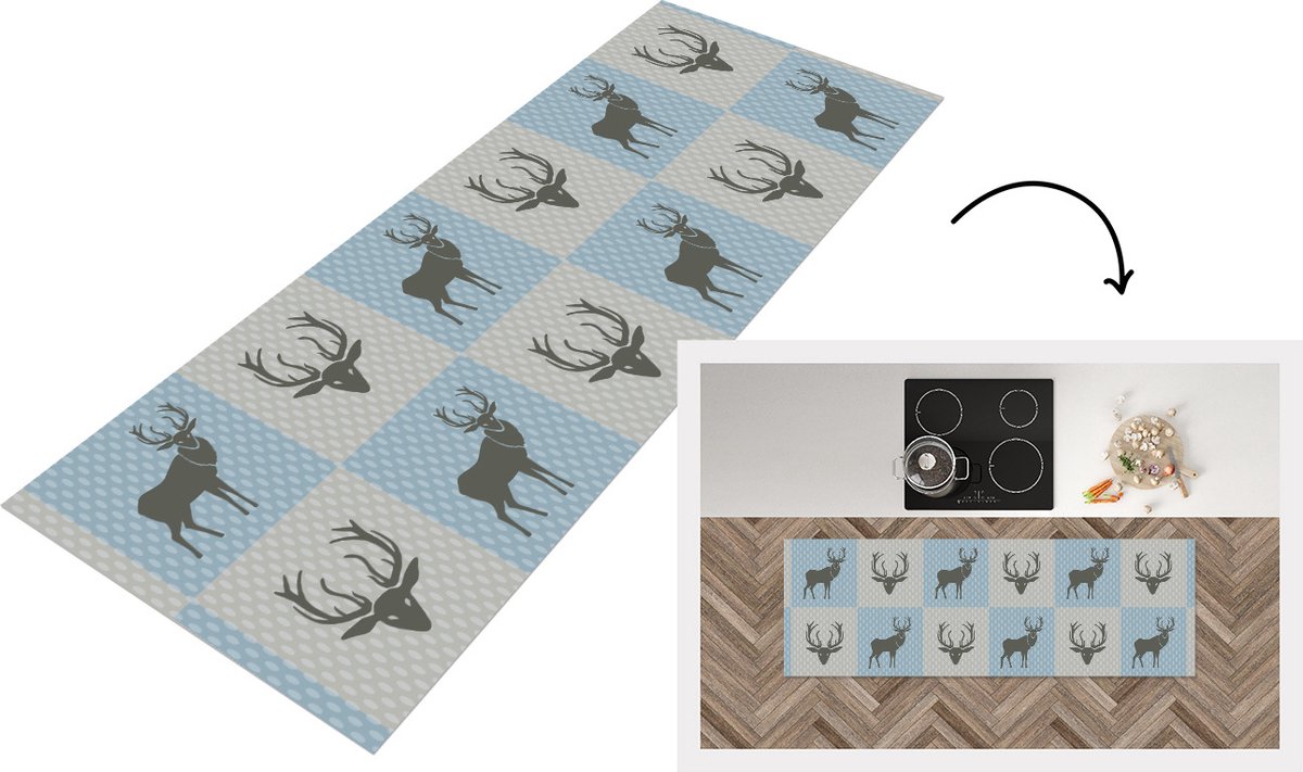 KitchenYeah Keukenloper - Loper keuken - Hert - Stippen - Blauw - Keukenloper vinyl, foto 3