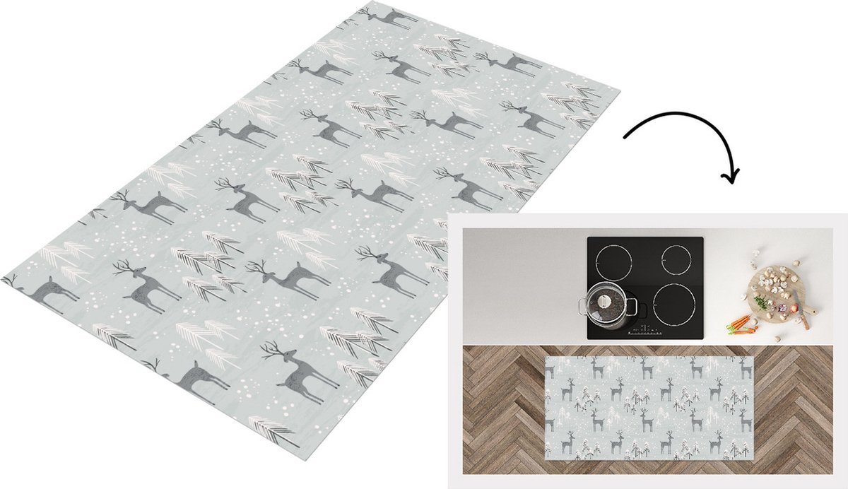 KitchenYeah Keukenloper - Loper keuken - Patronen - Hert - Winter - 120x60 cm - Keukenloper vinyl Multicolor
