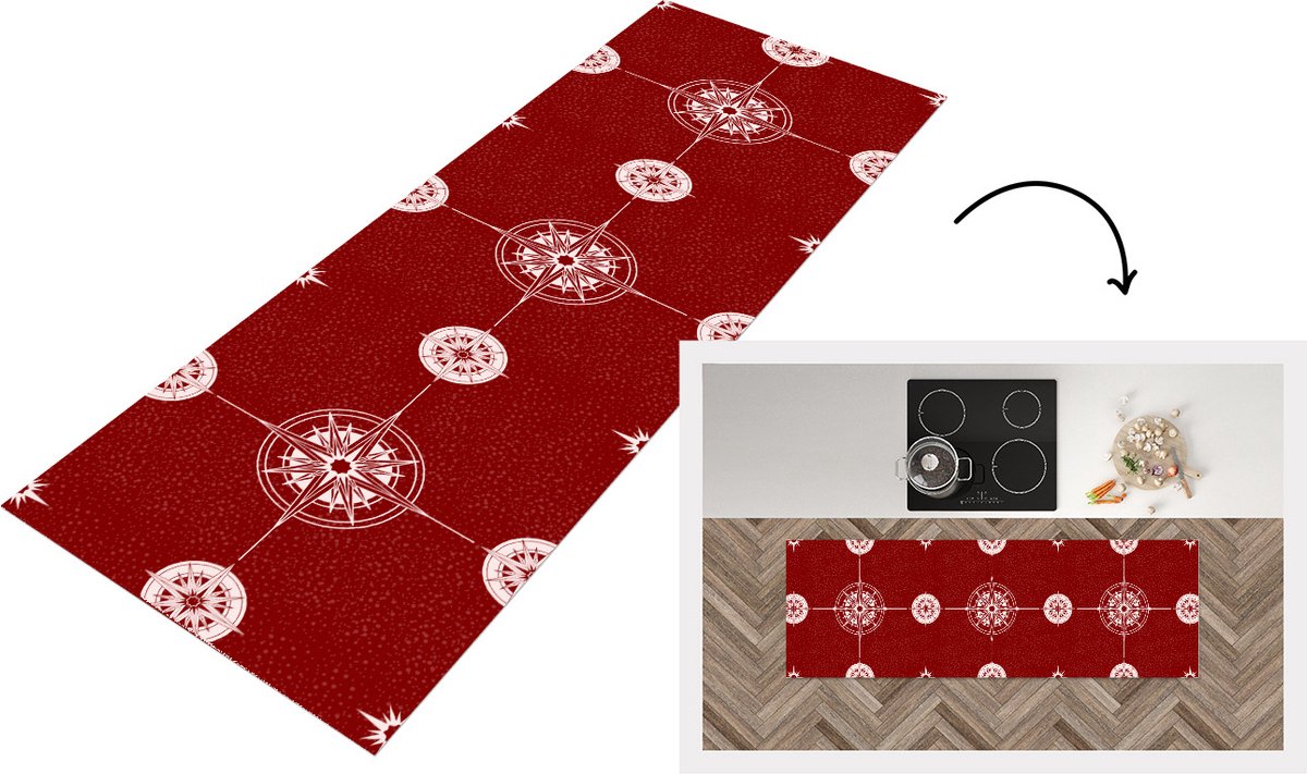 KitchenYeah Keukenloper - Loper keuken - Kompas - Reizen - Patronen - 180x60 cm - Keukenloper vinyl Multicolor