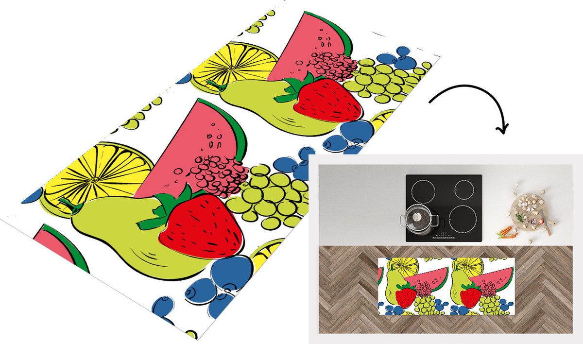 KitchenYeah Keukenloper - Loper keuken - Fruit - Cartoon - Patroon - 120x50 cm - Keukenloper vinyl Multicolor