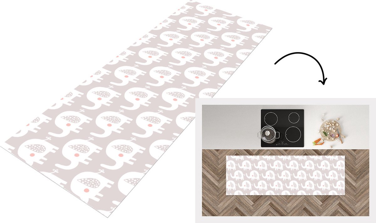 KitchenYeah Keukenloper - Loper keuken - Olifant - Design - Stippen - 150x50 cm - Keukenloper vinyl Multicolor