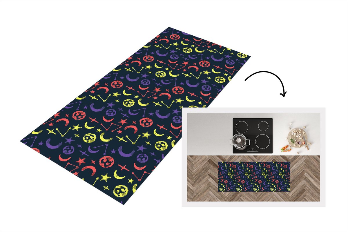 KitchenYeah Keukenloper - Loper keuken - Sterren - Planeten - Design - 120x50 cm - Keukenloper vinyl Multicolor