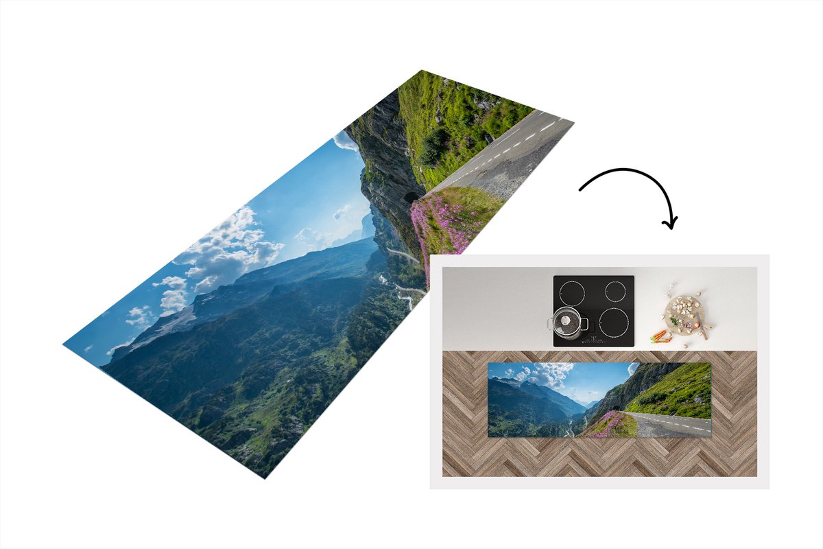 KitchenYeah Keukenloper - Loper keuken - Zwitserland - Alpen - Natuur - 150x50 cm - Keukenloper vinyl Multicolor