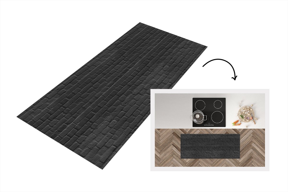KitchenYeah Keukenloper - Loper keuken - Muur - Zwart - Chic - Patronen - 120x50 cm - Keukenloper vinyl Multicolor