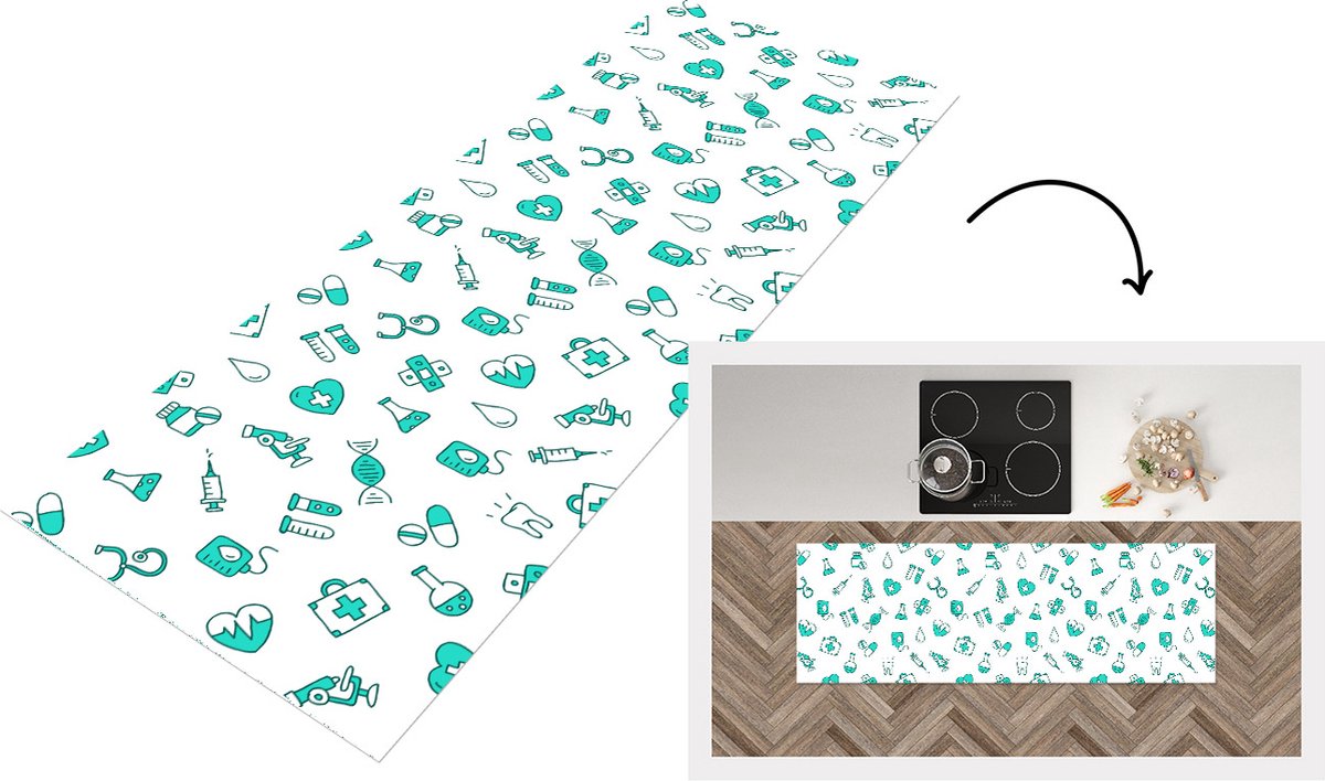 KitchenYeah Keukenloper - Loper keuken - Zorg - Medicijnen - Design - 180x60 cm - Keukenloper vinyl Multicolor