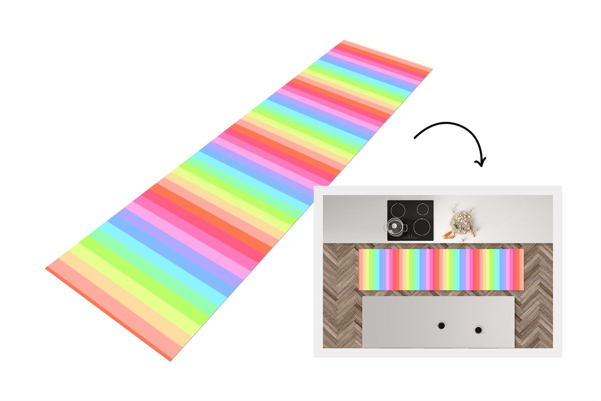 KitchenYeah Keukenloper - Loper keuken - Regenboog - Patronen - Pastel - 240x60 cm - Keukenloper vinyl Multicolor