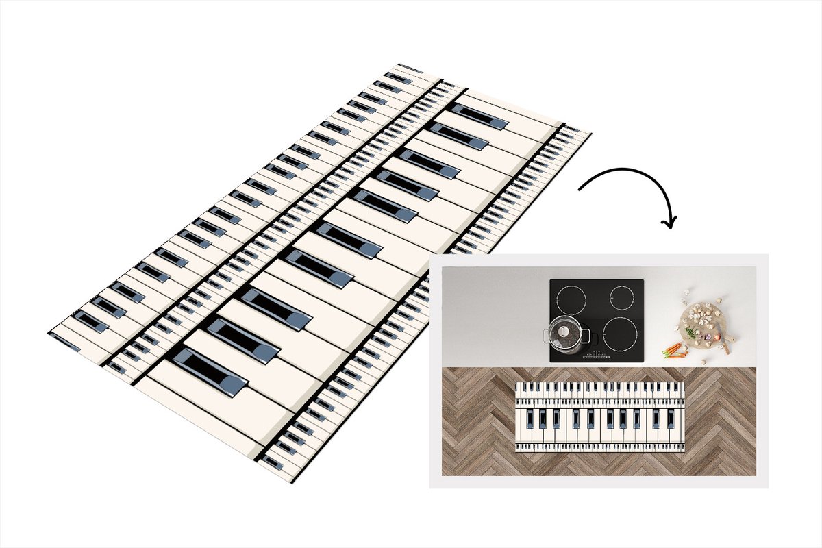KitchenYeah Keukenloper - Loper keuken - Piano - Patronen - Muziek - 120x50 cm - Keukenloper vinyl Multicolor