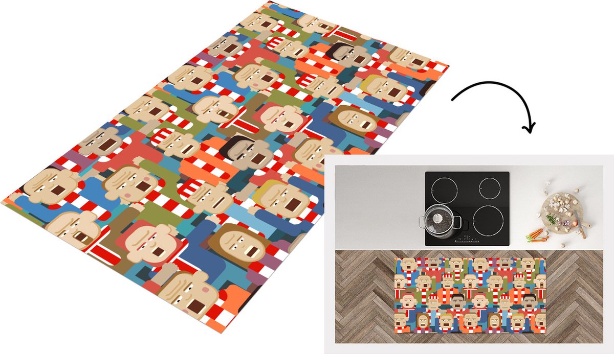 KitchenYeah Keukenloper - Loper keuken - Hooligans - Sport - Patronen - 120x60 cm - Keukenloper vinyl Multicolor