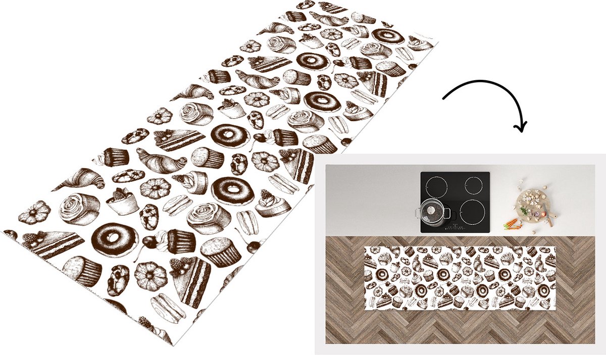 KitchenYeah Keukenloper - Loper keuken - Brood - Patisserie - Vintage - Design - 150x50 cm - Keukenloper vinyl Multicolor