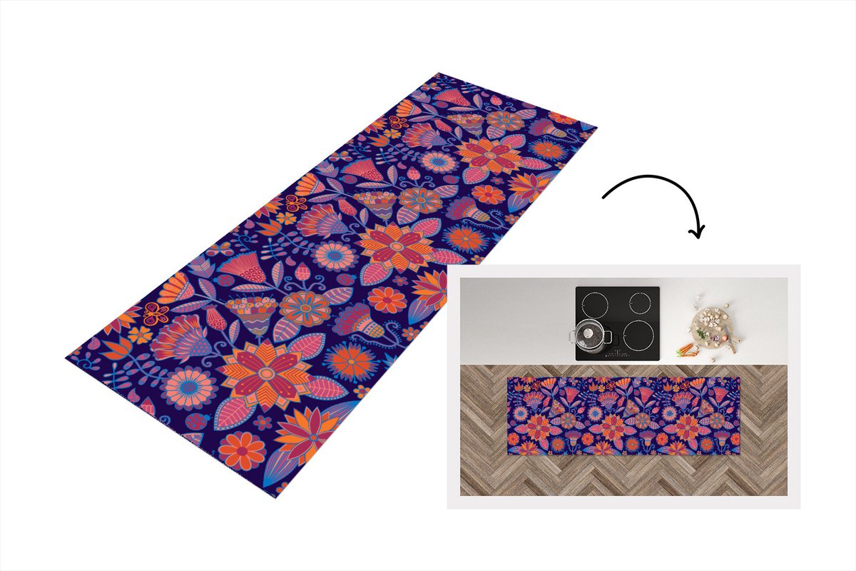 KitchenYeah Keukenloper - Loper keuken - Vlinder - Bloemen - Patronen - 150x50 cm - Keukenloper vinyl Multicolor