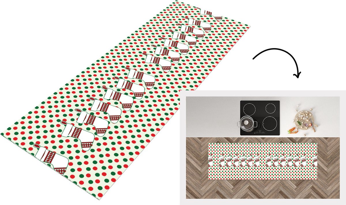 KitchenYeah Keukenloper - Loper keuken - Kerstmis - Patroon - Vintage - 150x50 cm - Keukenloper vinyl Multicolor