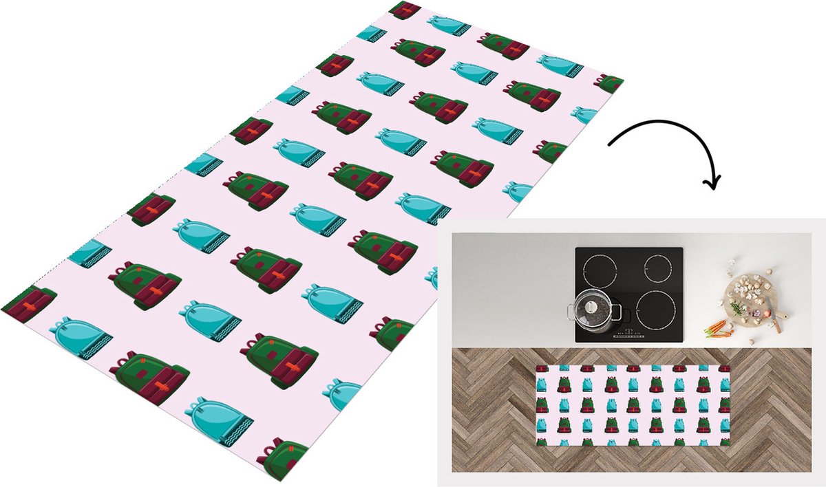 KitchenYeah Keukenloper - Loper keuken - Rugzak - Patronen - Retro - Pastel - 120x50 cm - Keukenloper vinyl Multicolor
