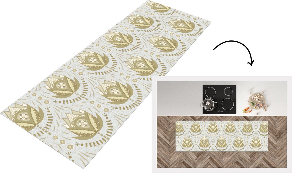 KitchenYeah Keukenloper - Loper keuken - Bloemen - Goud - Patronen - Keukenloper vinyl, foto 5