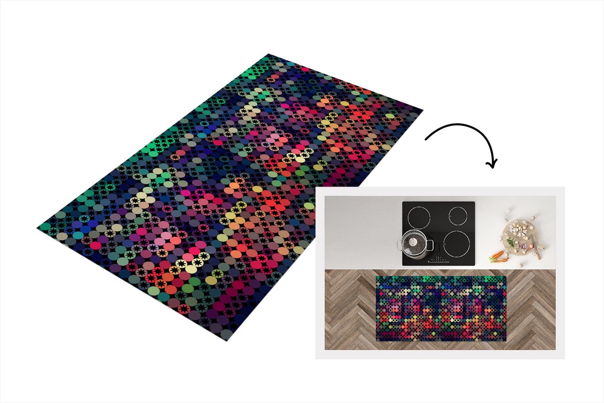 KitchenYeah Keukenloper - Loper keuken - Sterren - Regenboog - Stippen - Geometrie - Design - 120x60 cm - Keukenloper vinyl Multicolor