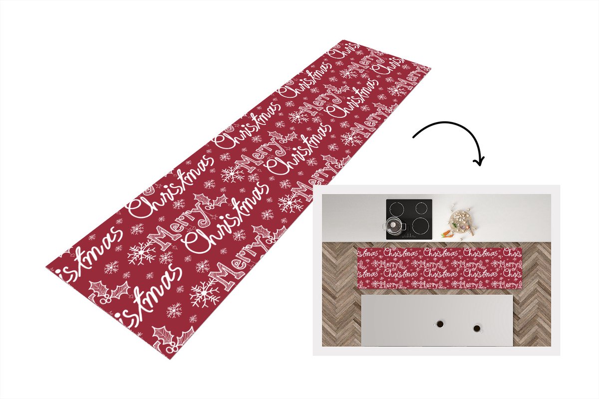 KitchenYeah Keukenloper - Loper keuken - Patronen - Sneeuw - Kerst - Quotes - 200x50 cm - Keukenloper vinyl Multicolor
