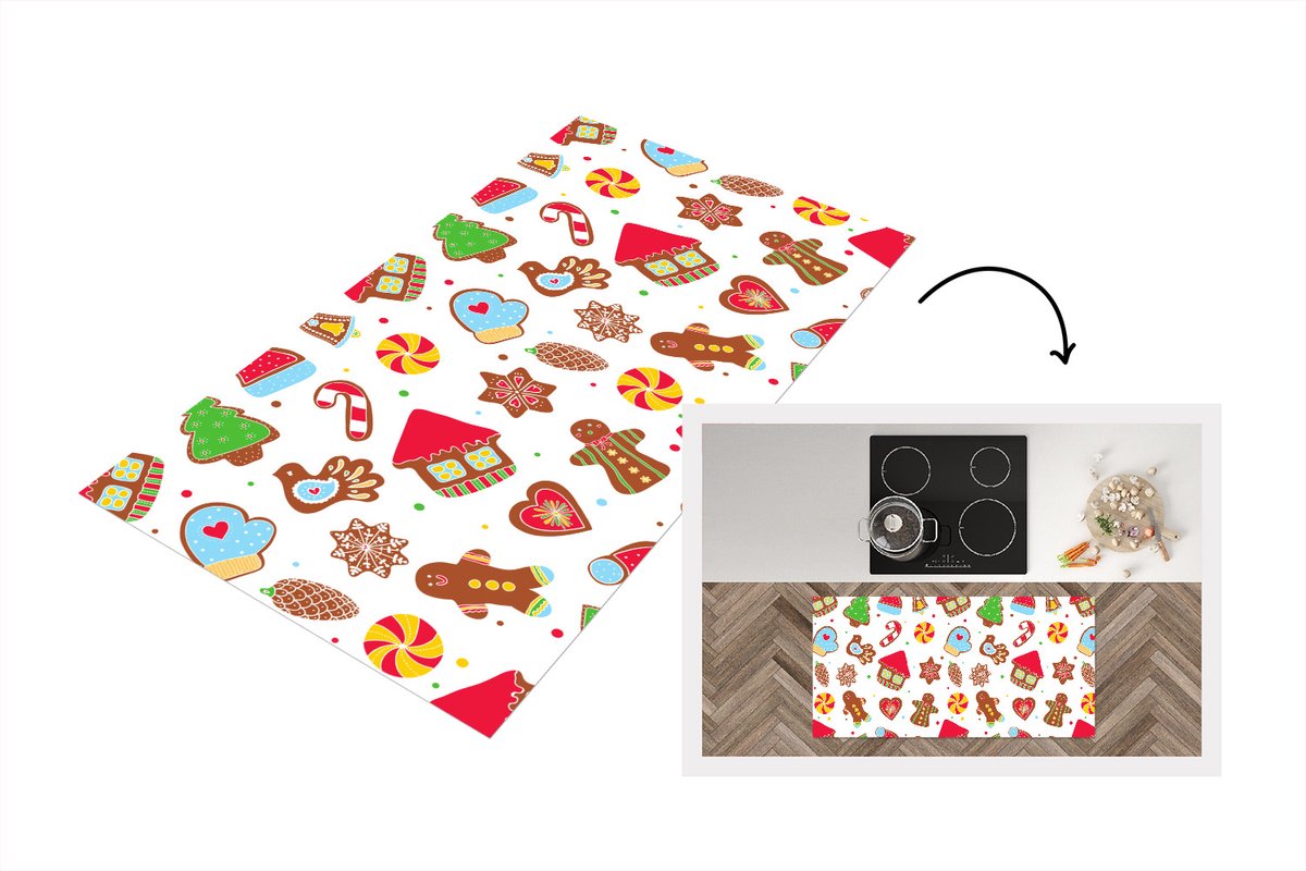 KitchenYeah Keukenloper - Loper keuken - Patronen - Eten - Kerst - 120x60 cm - Keukenloper vinyl Multicolor