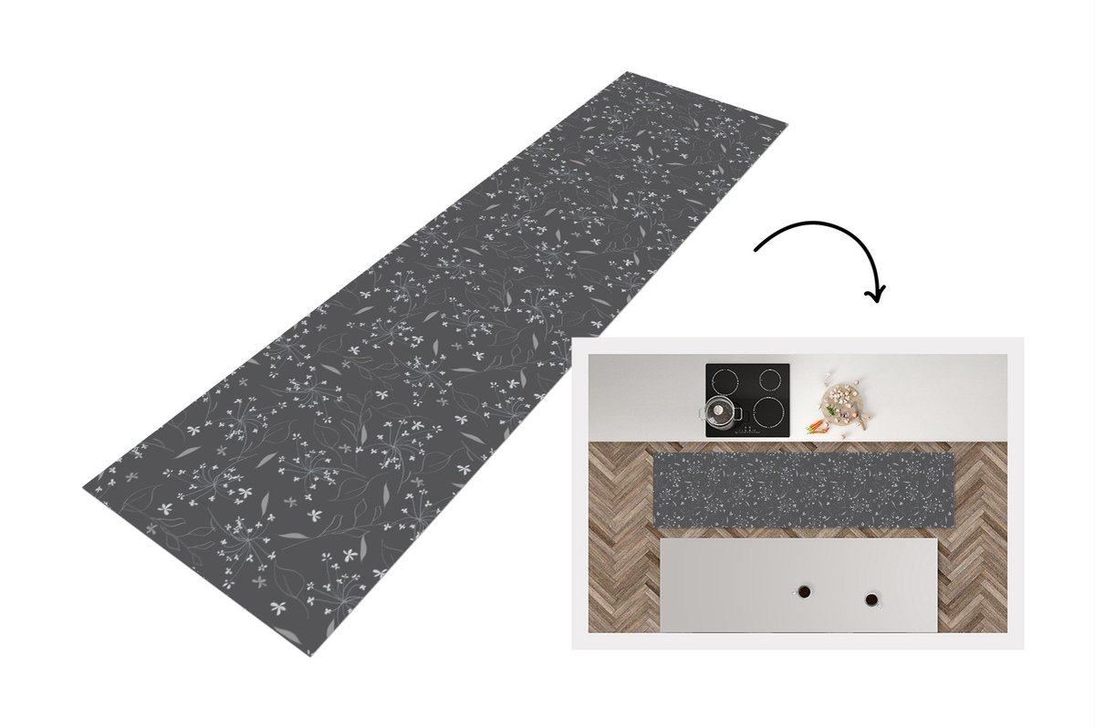 KitchenYeah Keukenloper - Loper keuken - Bloemen - Wit - Patronen - Keukenloper vinyl, foto 5