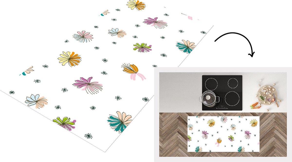 KitchenYeah Keukenloper - Loper keuken - Bloemen - Regenboog - Flora - Pastel - Patronen - 120x60 cm - Keukenloper vinyl Multicolor