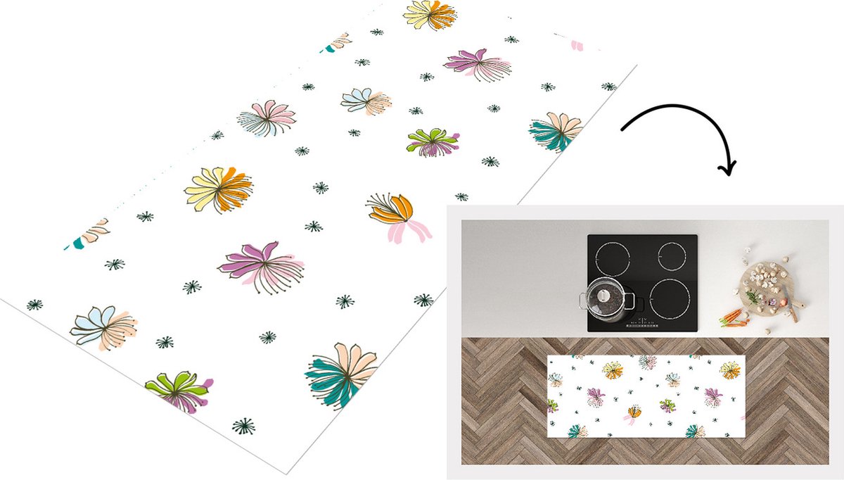 KitchenYeah Keukenloper - Loper keuken - Bloemen - Regenboog - Flora - Pastel - Patronen - 120x50 cm - Keukenloper vinyl Multicolor