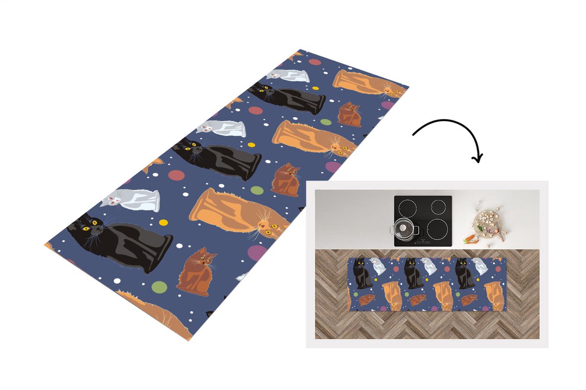 KitchenYeah Keukenloper - Loper keuken - Patronen - Kat - Ruimte - 150x50 cm - Keukenloper vinyl Multicolor