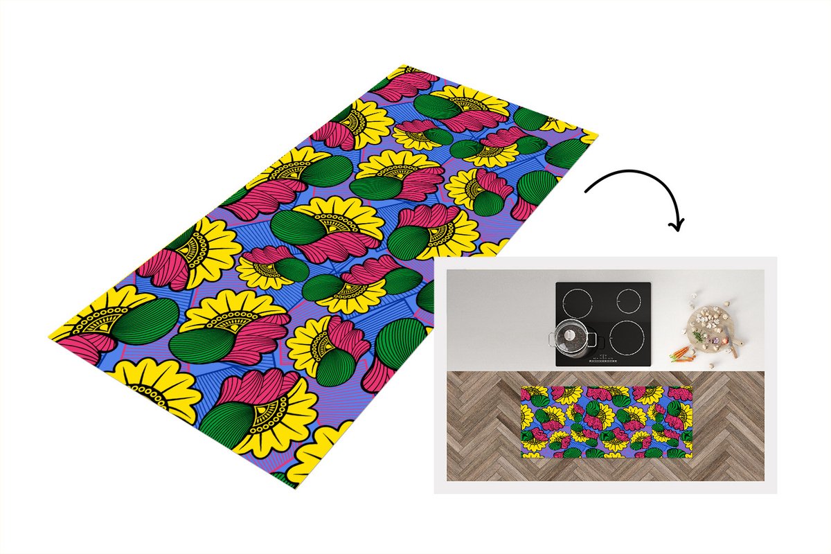 KitchenYeah Keukenloper - Loper keuken - Bloemen - Patroon - Afrika - 120x50 cm - Keukenloper vinyl Multicolor