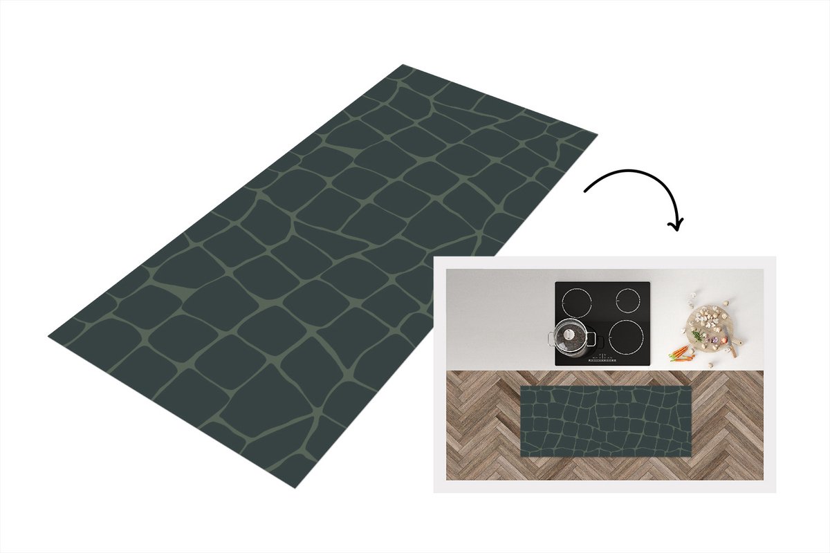 KitchenYeah Keukenloper - Loper keuken - Krokodil - Reptielen - Patronen - Grijs - 120x50 cm - Keukenloper vinyl Multicolor