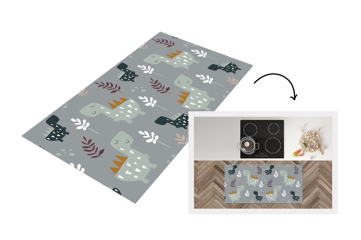 KitchenYeah Keukenloper - Loper keuken - Patronen - Jongens - Kinderen - Dinosaurus - Keukenloper vinyl multicolor, foto 5