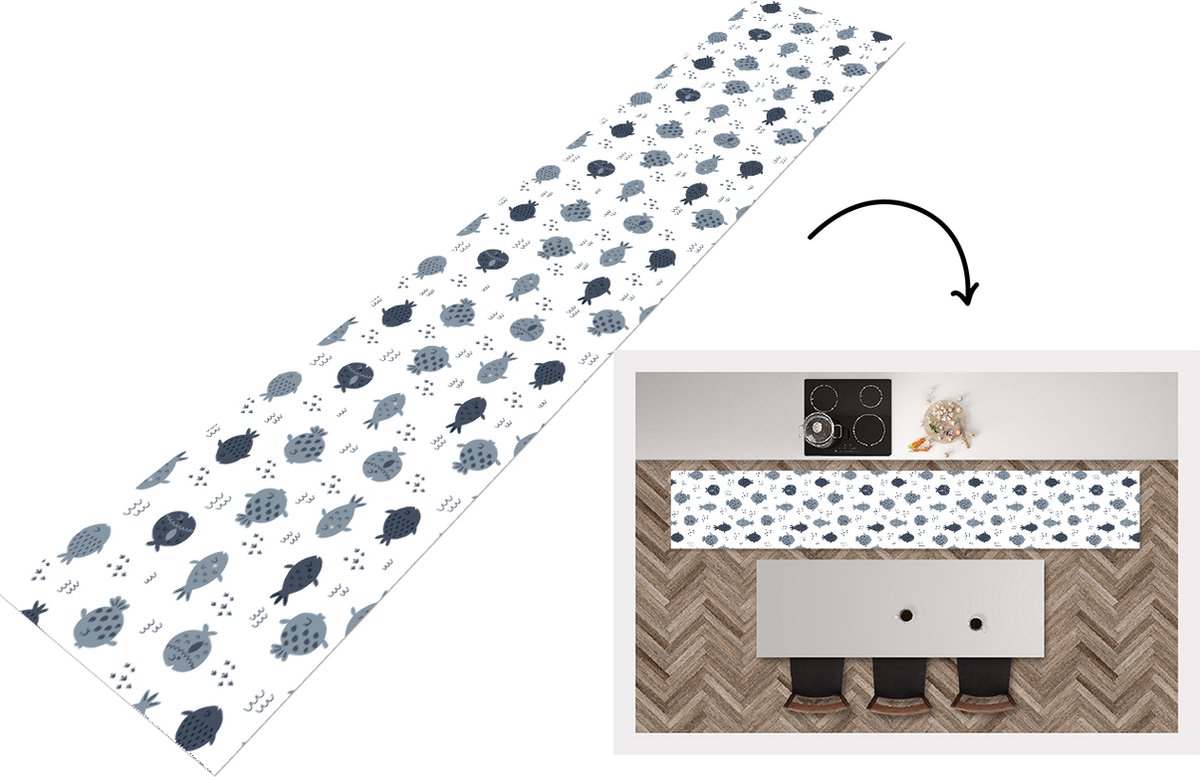 KitchenYeah Keukenloper - Loper keuken - Patronen - Jongens - Vissen - Kinderen - 300x50 cm - Keukenloper vinyl Multicolor