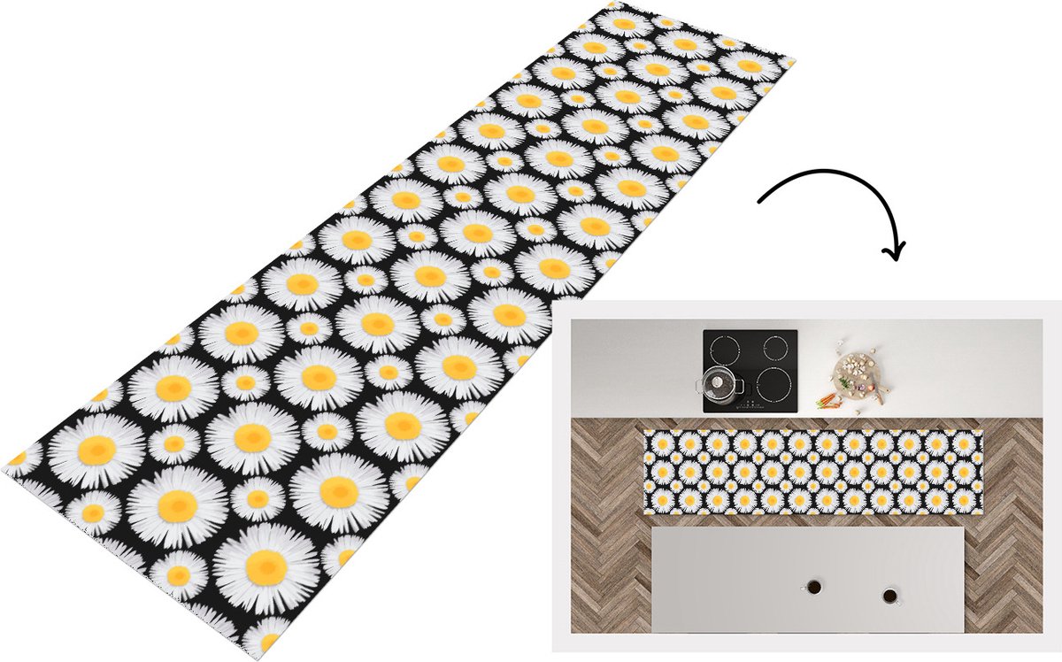 KitchenYeah Keukenloper - Loper keuken - Patronen - Daisy - Bloemen - 240x60 cm - Keukenloper vinyl Multicolor