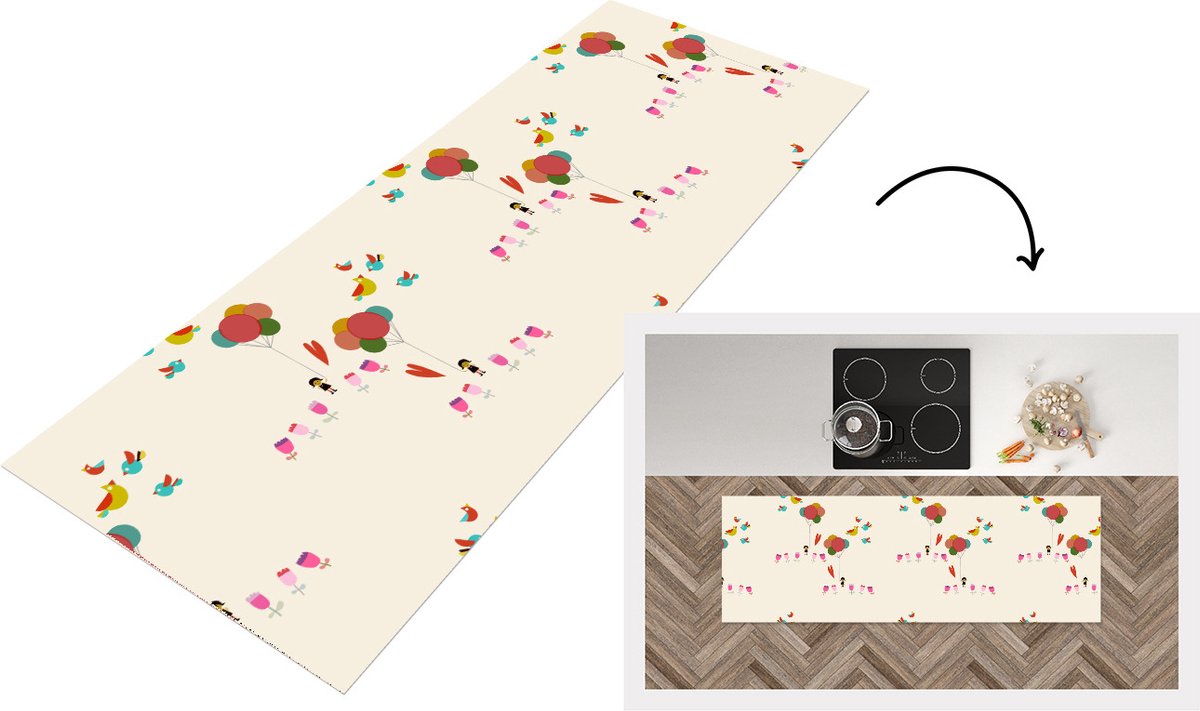 KitchenYeah Keukenloper - Loper keuken - Meisjes - Ballonnen - Bloemen - Patronen - Keukenloper vinyl multicolor, foto 4
