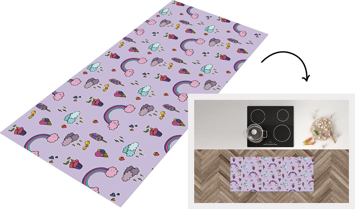 KitchenYeah Keukenloper - Loper keuken - Patronen - Regenboog - Kroon - 120x50 cm - Keukenloper vinyl Multicolor