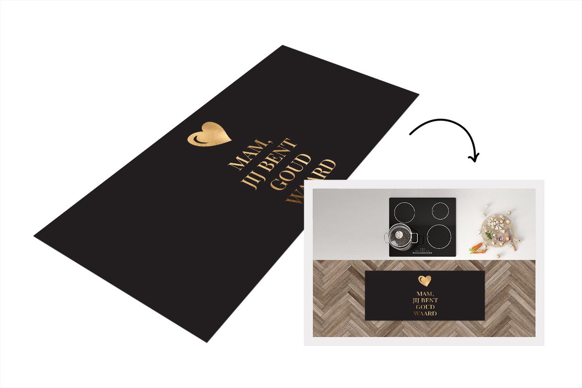KitchenYeah Keukenloper - Loper keuken - Spreuken - Quotes Mam, Jij Bent Goud Waard - Moederdag - Black and gold - 120x50 cm - Keukenloper vinyl Multicolor