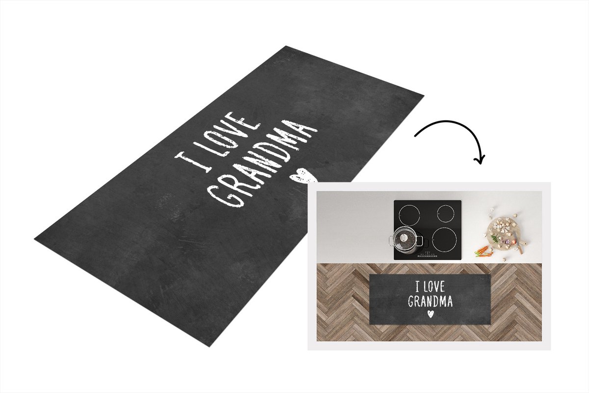 KitchenYeah Keukenloper - Loper keuken - Quotes - Oma - I love Grandma - Spreuken - 120x50 cm - Keukenloper vinyl Multicolor
