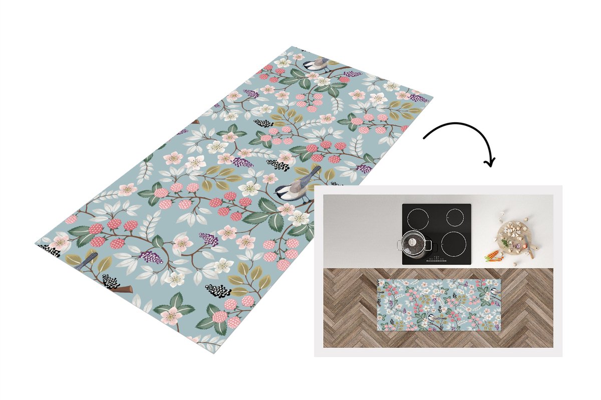 KitchenYeah Keukenloper - Loper keuken - Bloemen - Illustratie - Patroon - 120x50 cm - Keukenloper vinyl Multicolor