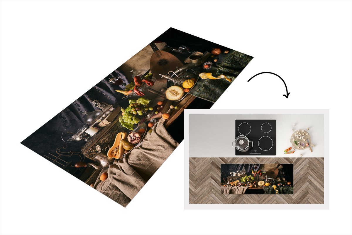 KitchenYeah Keukenloper - Loper keuken - Stilleven - Eten - Tafel - 120x50 cm - Keukenloper vinyl Multicolor