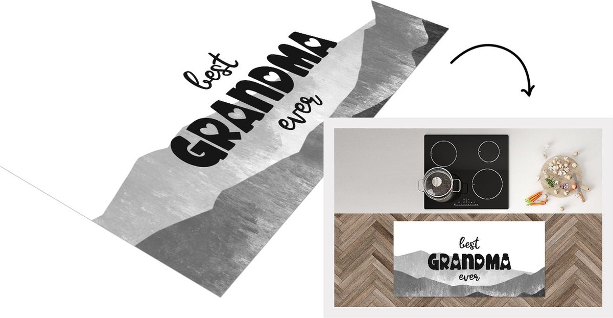 KitchenYeah Keukenloper - Loper keuken - Oma - Moederdag - Oma cadeau - zwart wit - 120x60 cm - Keukenloper vinyl Zwart; Wit