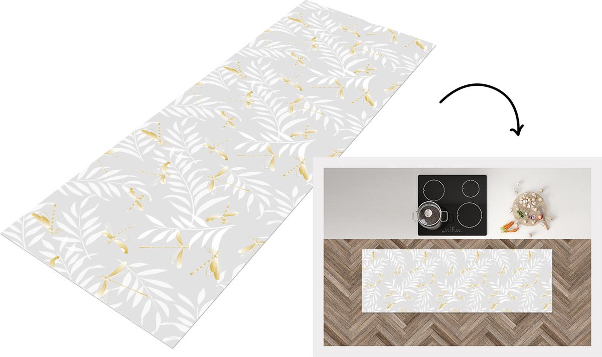 KitchenYeah Keukenloper - Loper keuken - Libelle - Patronen - Goud - Keukenloper vinyl, foto 2