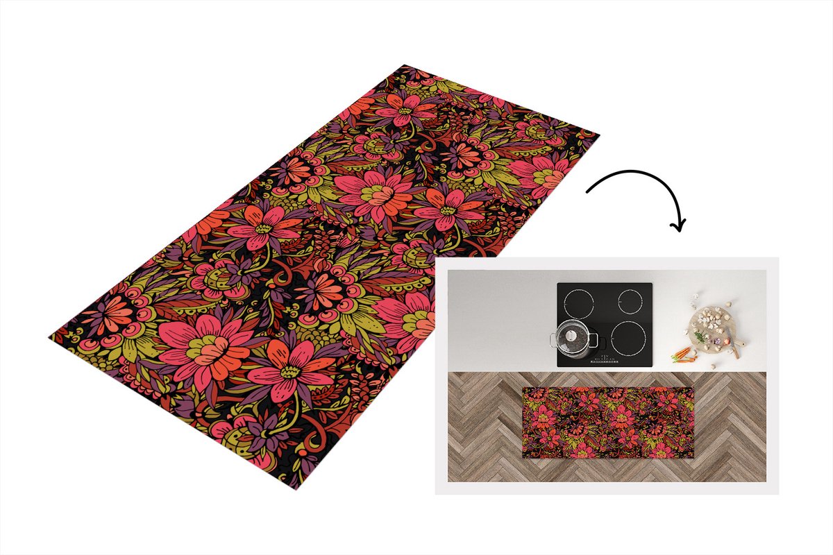 KitchenYeah Keukenloper - Loper keuken - Bloemen - Bladeren - Design - 120x50 cm - Keukenloper vinyl Multicolor