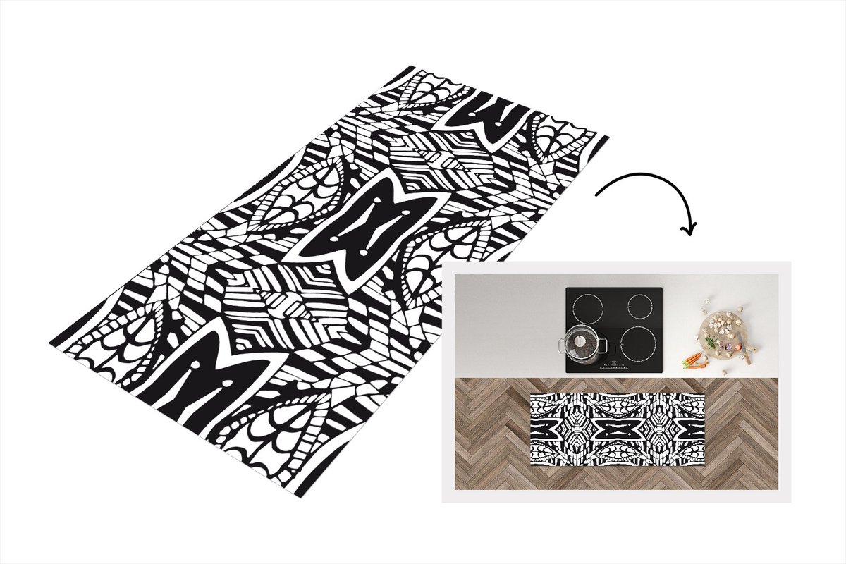 KitchenYeah Keukenloper - Loper keuken - Patronen - Contrast - Geometrisch - 120x50 cm - Keukenloper vinyl Multicolor