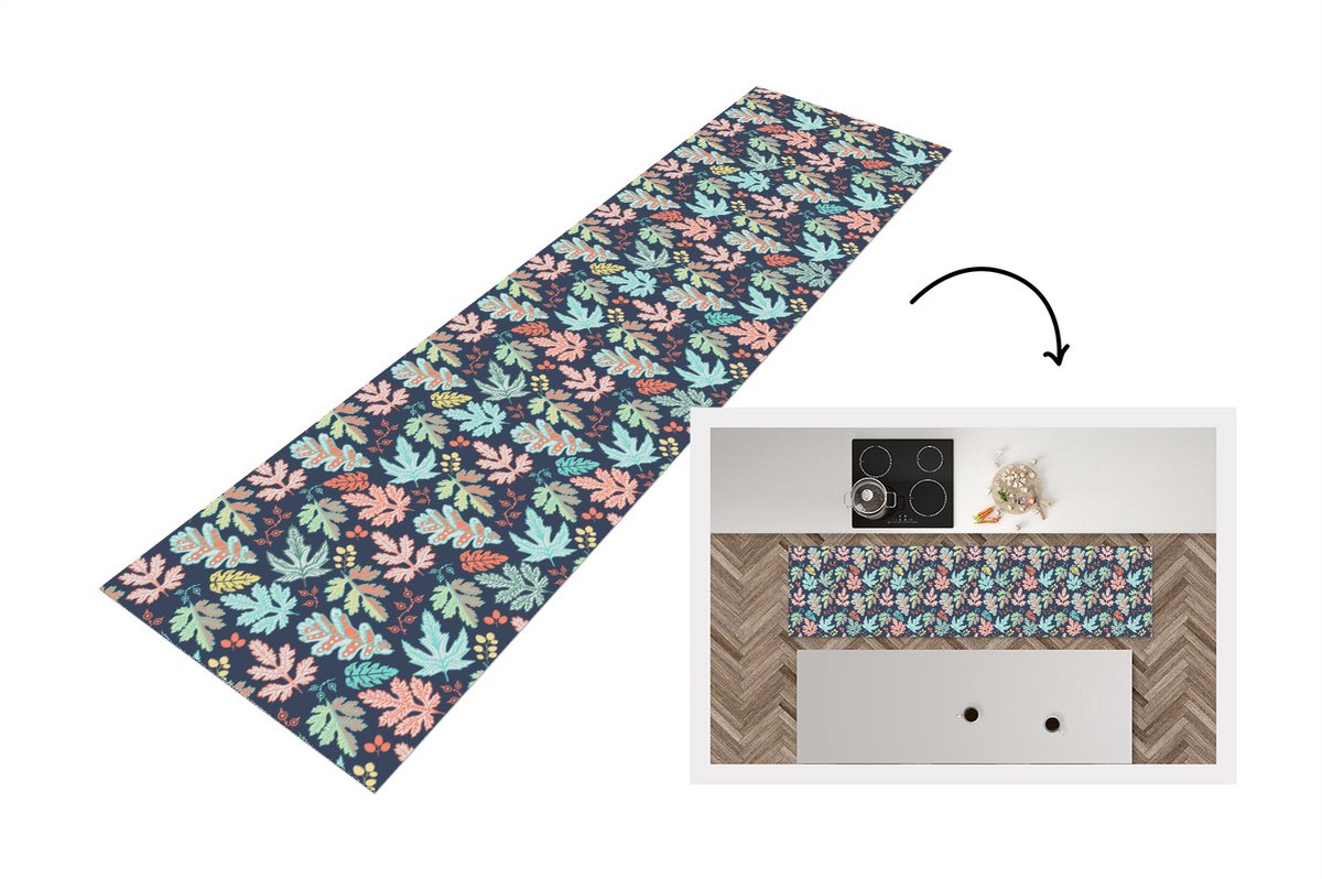 KitchenYeah Keukenloper - Loper keuken - Bladeren - Patronen - Barok - 200x50 cm - Keukenloper vinyl Multicolor