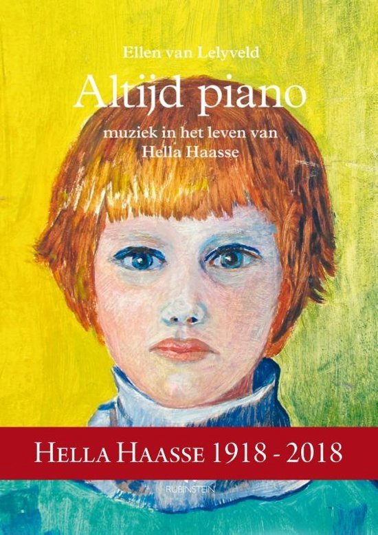 Boekcover van 'Altijd piano' met een geschilderd portret van een jong meisje met rood haar en een blauwe kraag.