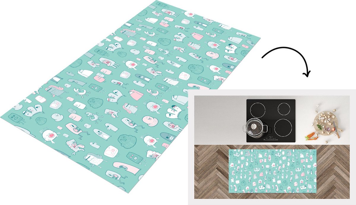 KitchenYeah Keukenloper - Loper keuken - Monster - Patroon - Pastel - Keukenloper vinyl multicolor, foto 3