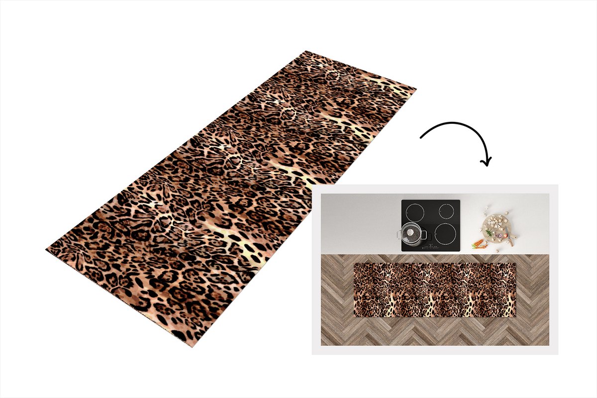 KitchenYeah Keukenloper - Loper keuken - Dierenprint - Luipaard - Design - Luxe - 150x50 cm - Keukenloper vinyl Multicolor