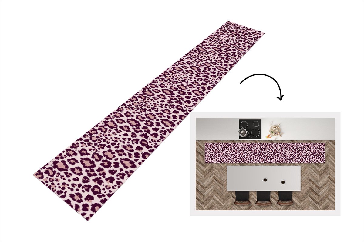 Keukenloper - Loper keuken - Patronen - Panter - Roze - 300x50 cm - Keukenloper vinyl